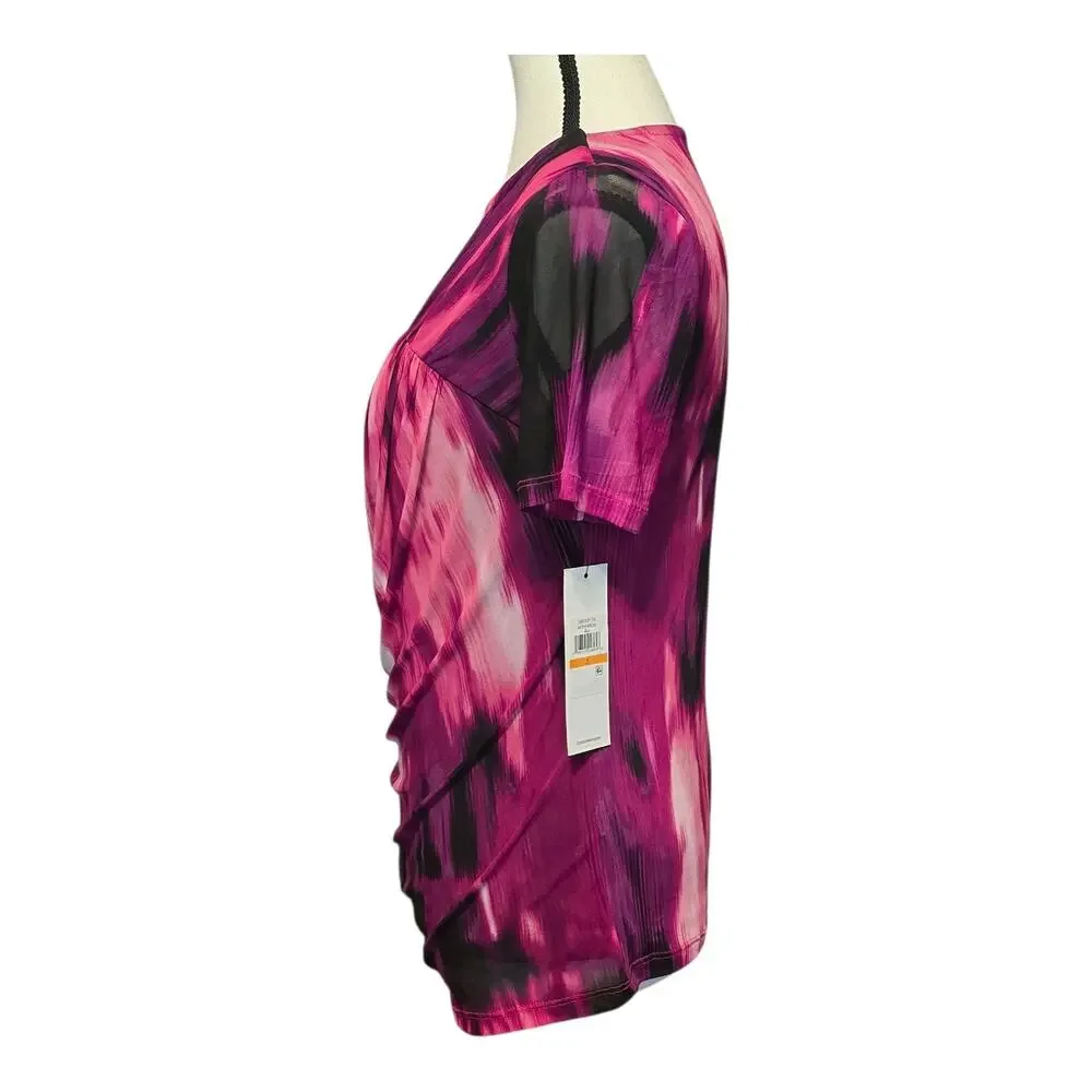 Calvin Klein Blouse Womens Small Asymmetrical Neck Ruched Abstract Colorful NWT - Picture 2 of 11